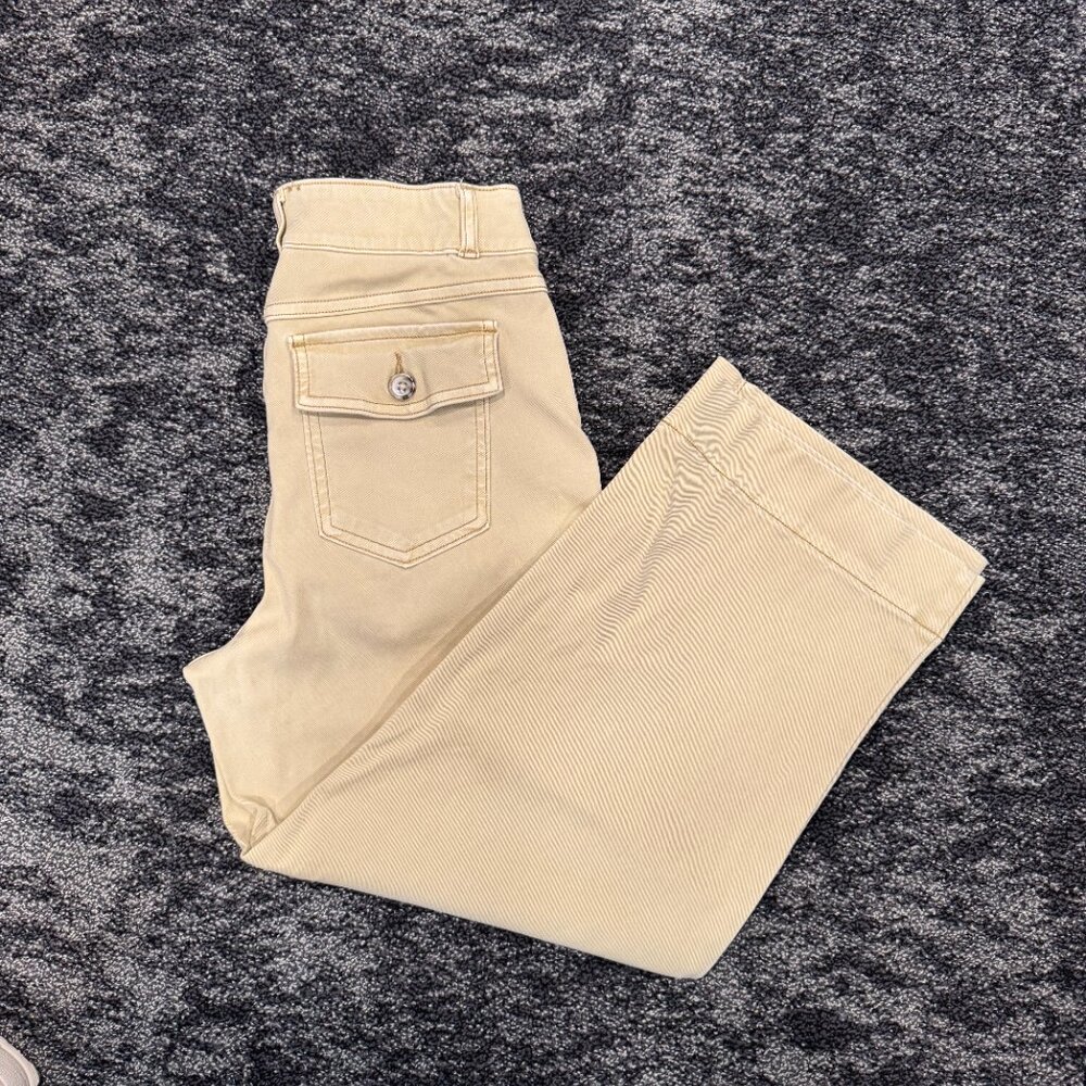 SPANX Stretch Twill Pull-On Cropped Wide-leg Pant  (Khaki, M)